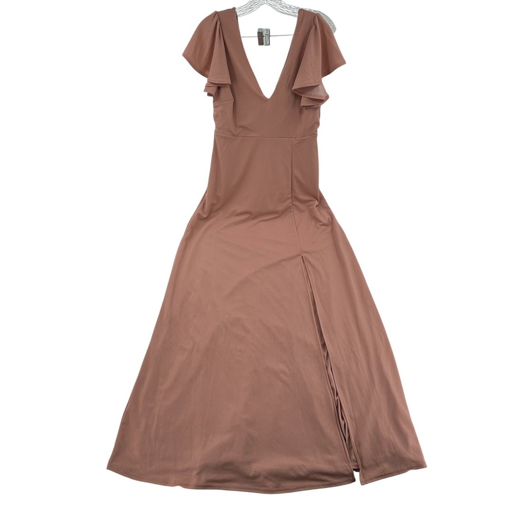Birdy Grey M Flutter Sleeve Maxi Dress High Slit  Brides Maid Wedding Formal